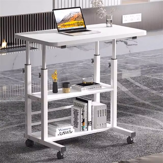 Kelvenix 3 Tier Mobile Overbed Table in White, Height Adjustable with Folding Top and Castors, 60 cm