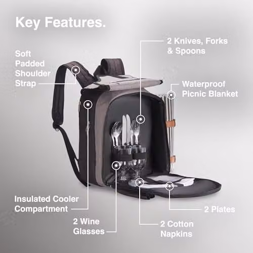 VonShef Grey 2 Person Picnic Backpack – 6