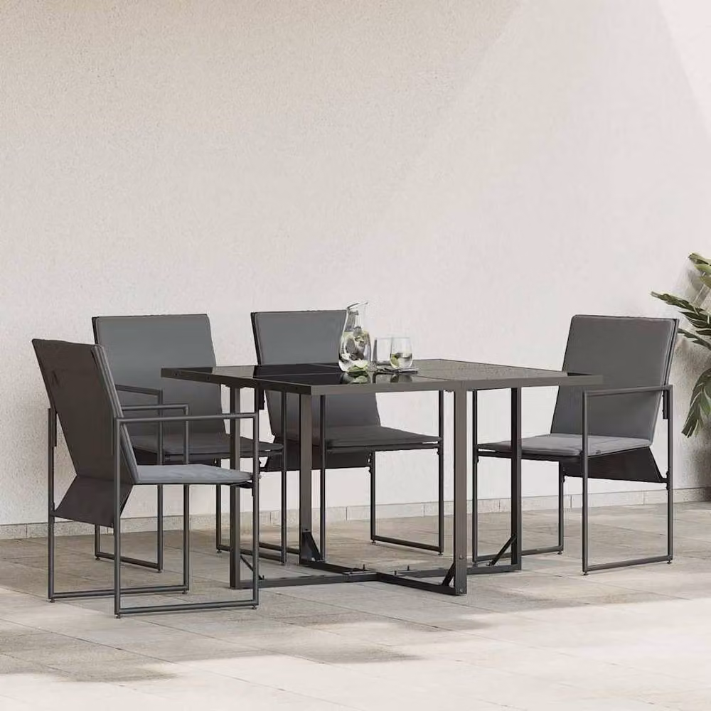 Berkfield Home Set of 4 Modern Black Textilene Garden Chairs with Cushions – 2