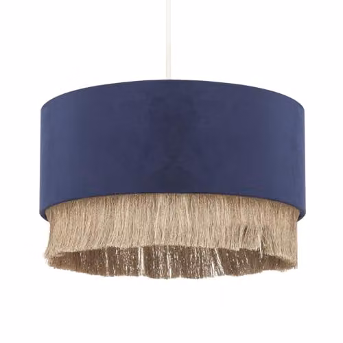 Happy Homewares Modern Round Blue Velvet Pendant Light Shade with Gold Tassels, W: 30 cm, H: 13 cm – 1