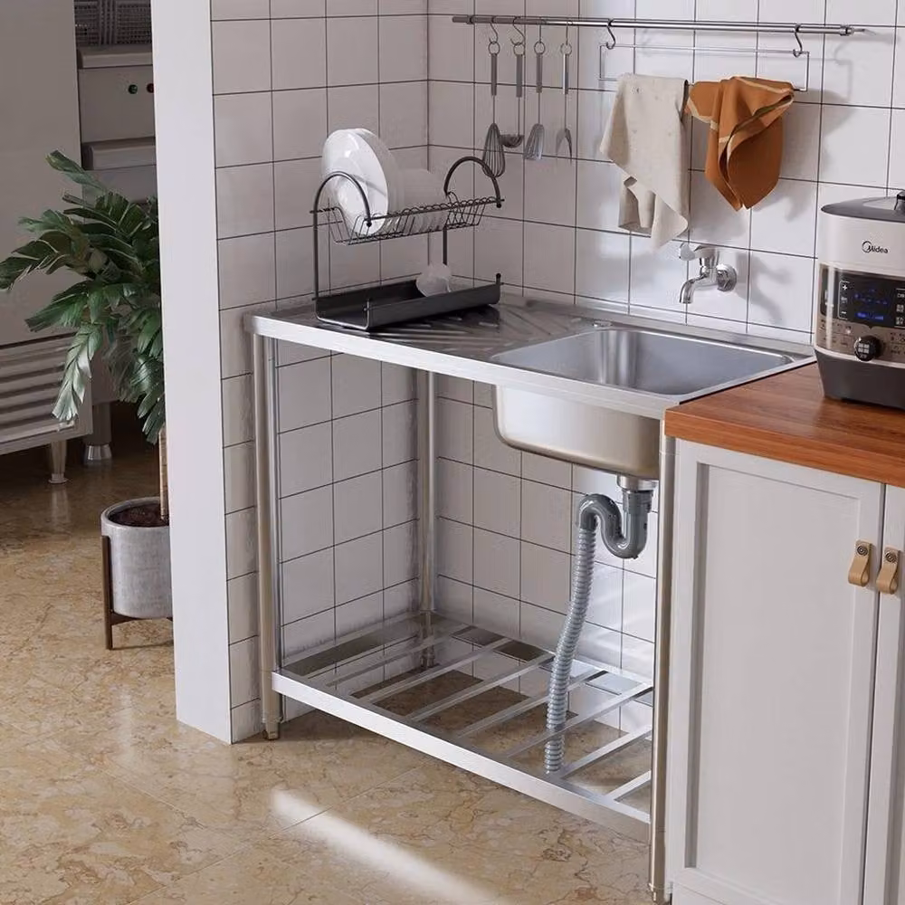 KORVIXA Commercial Catering Stainless Steel Countertop Sink in Silver, W: 100 cm, D: 52 cm, H: 85 cm – 3