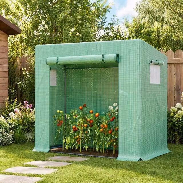 STILVORA Walk-In Greenhouse with Roll-Up Door and Windows in Green, W/D/H: 200 x 76 x 168 cm – 1