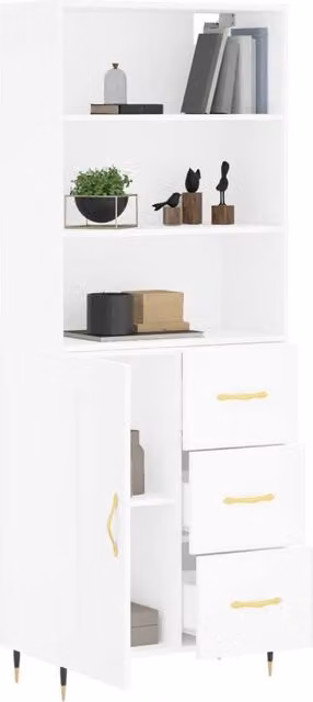 Berkfield Home White Highboard with Hinged Doors and Internal Shelves, W/D/H: 69.5 x 34 x 180 cm