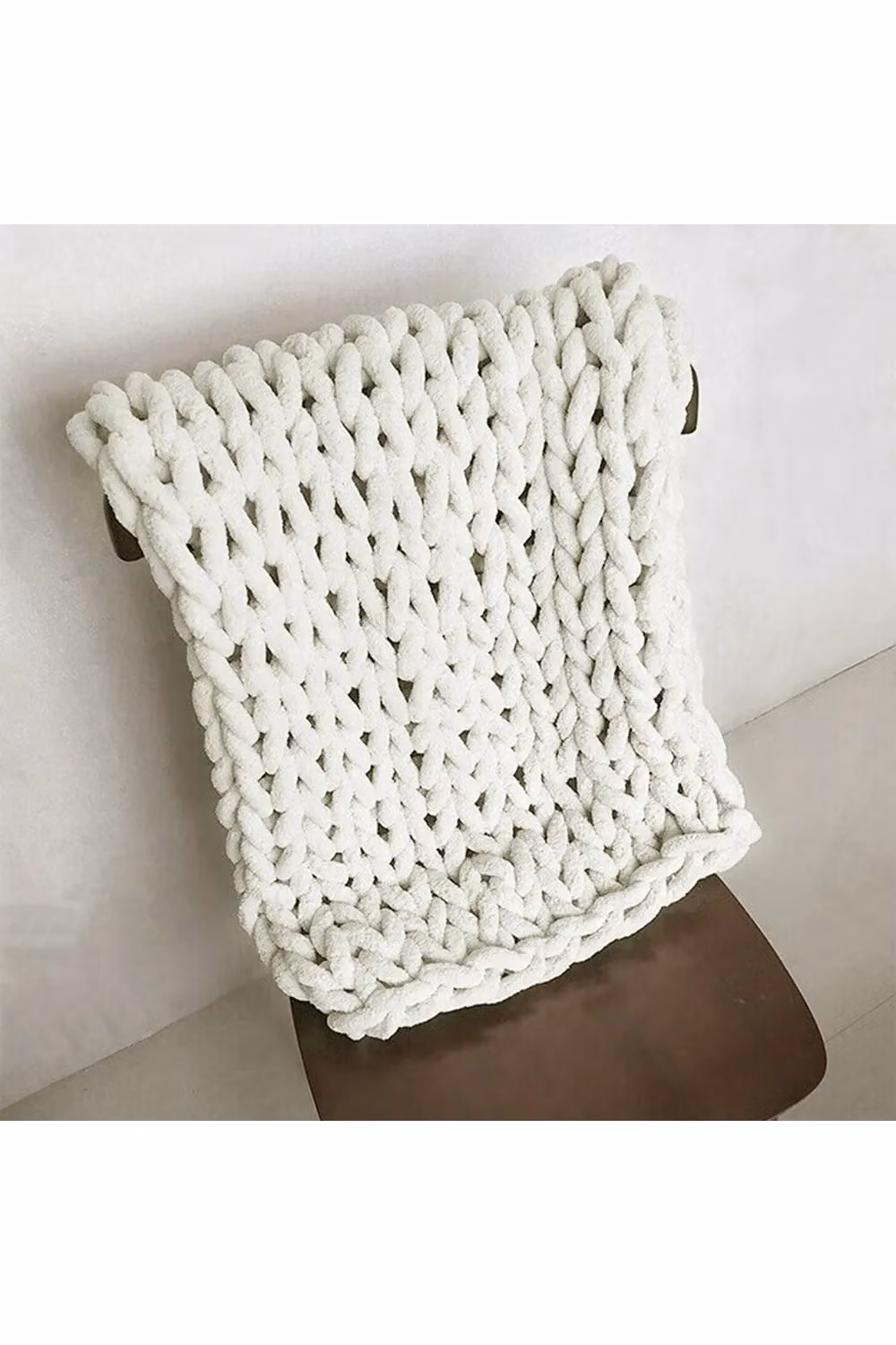 Living and Home Fluffy Chunky Knit Throw Blanket in White, W/D/H: 100 x 120 cm – 2