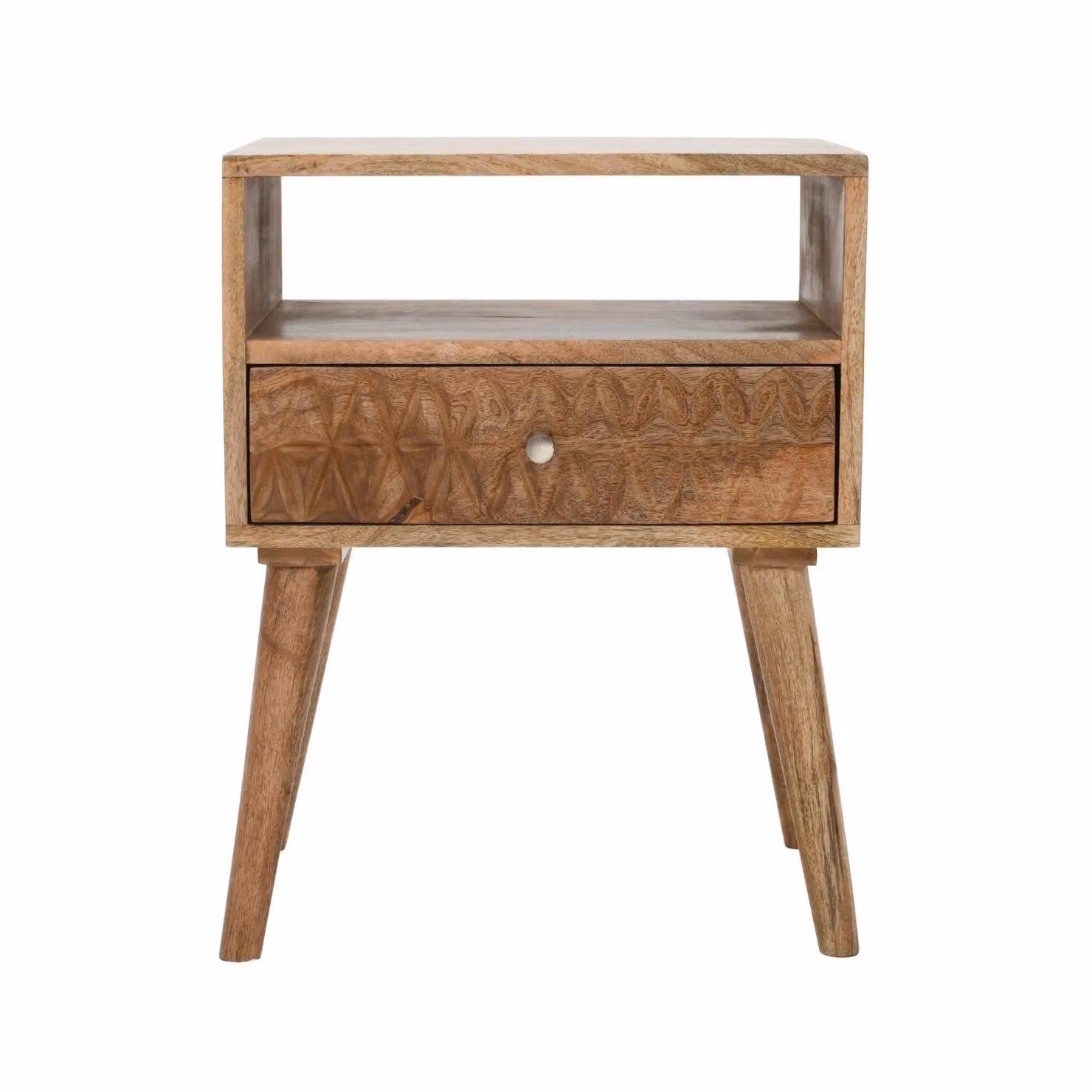 IH Design Ryley Mango Wood Bedside Table in Natural with 1 Drawer and Open Slot, W/D/H: 45 x 35 x 58 cm – 3