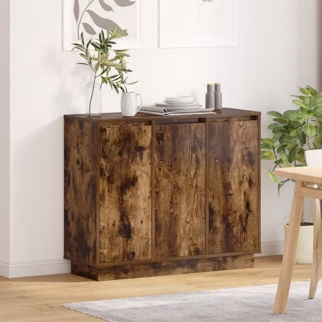 Berkfield Home Sideboard with Integrated LED in Smoked Oak Brown, W/D/H: 90 x 32 x 75 cm – 1