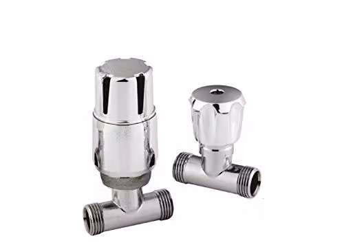 nuie HT325 Modern Bathroom Round Straight Thermostatic Radiator Valves, Chrome, W/D/H: 97 x 110 x 50 mm
