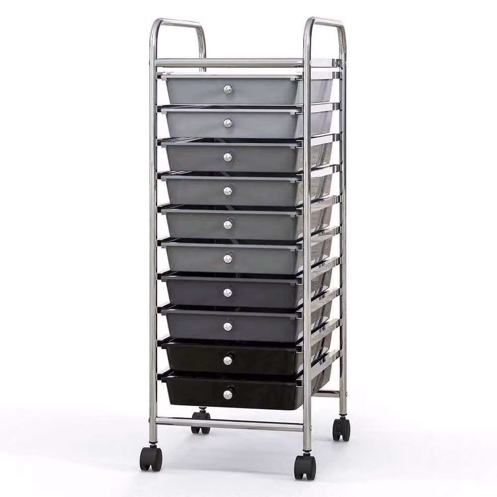 SPETLEK 10 Drawer Metal Storage Trolley Mobile Rolling Utility Organiser in Grey – 4