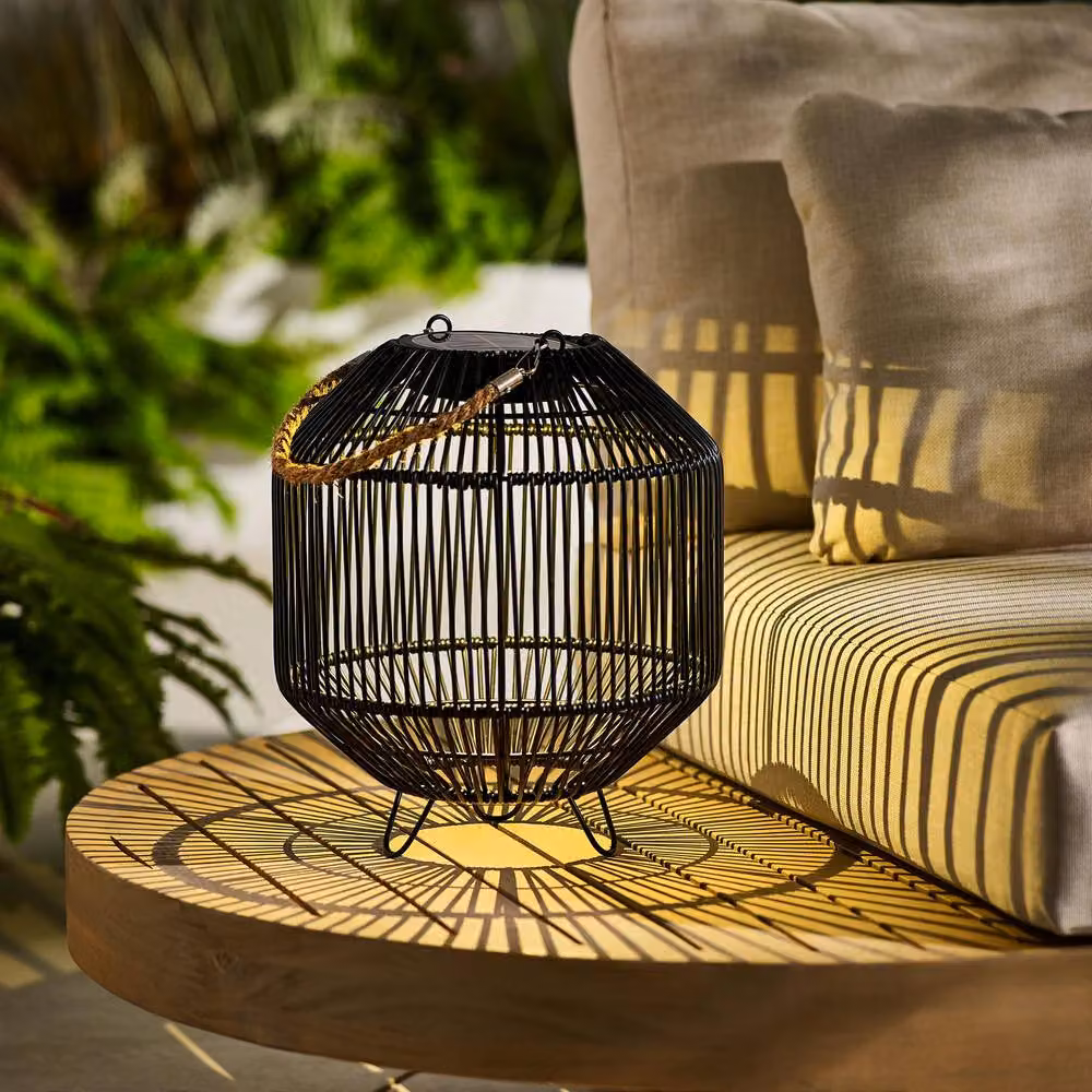 FurnitureboxUK Naples Black Rattan Hanging Solar LED Outdoor Lantern with Warm White Light – 2