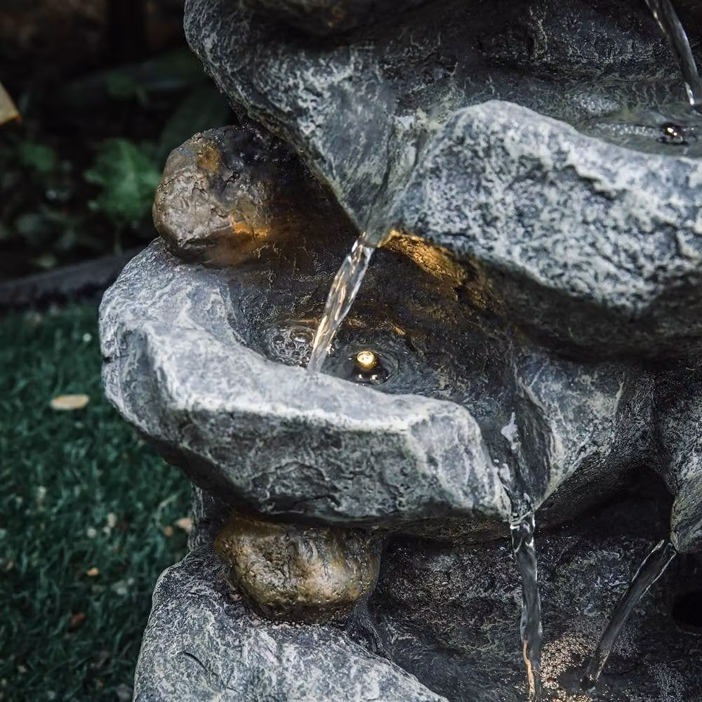 Living and Home Electric Rockery Garden Water Fountain with LED Lights, Natural Grey Cascade Design, W/D/H: 49 x 31 x 24 cm – 4