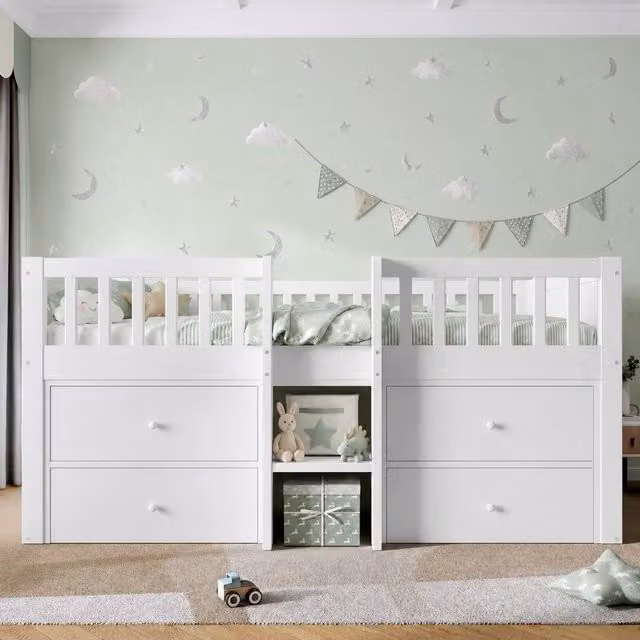 Merax White Wooden Mid Sleeper Bed for Children with Storage Drawers, W/D/H: 190 x 90 x 165 cm