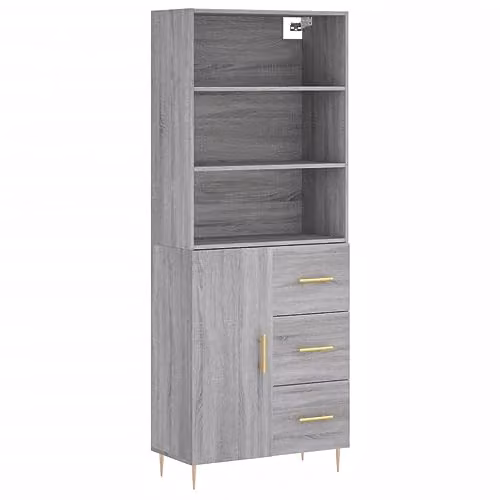 vidaXL Modern Grey Sonoma Highboard with Hinged Doors and Internal Shelves, W/D/H: 69.5 x 34 x 180 cm