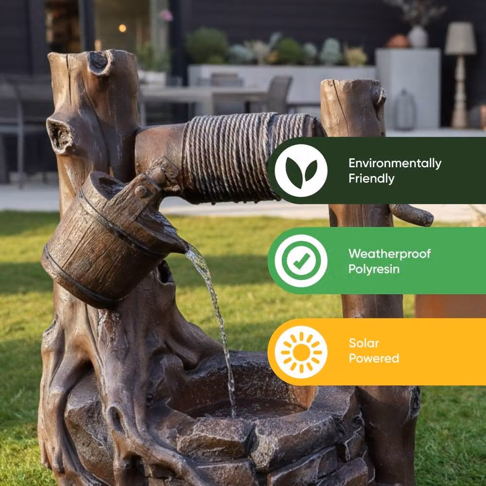 Gardenwize Solar Rustic Brick Well Water Feature Fountain in Brown – 4