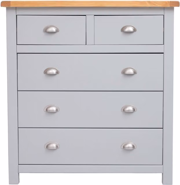 Cabinet Bits Argenta 5 Drawer Chest of Drawers in Light Grey with Chrome Cup Handles