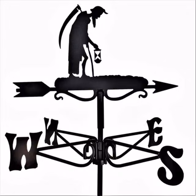 Buttercup Farm Mini Old Father Time Weathervane in Black Steel, W38 x D38 x H54 cm