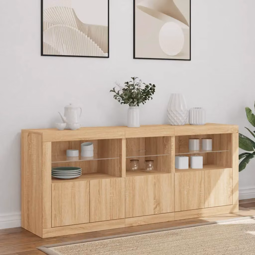 Berkfield Home Modern Sideboard with Integrated LED Lights in Sonoma Oak Brown, W/D/H: 162 x 37 x 67 cm – 1