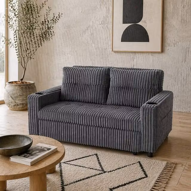 Wyld Haus Noripa 2 Seater Click Clack Sofa Bed in Charcoal Grey Corduroy