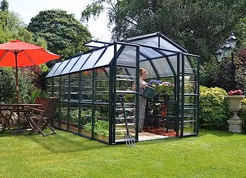 Palram Grand Gardener Greenhouse with Green Resin Frame and Transparent Polycarbonate Panels, W: 264.7 cm, H: 238.2 cm – 2