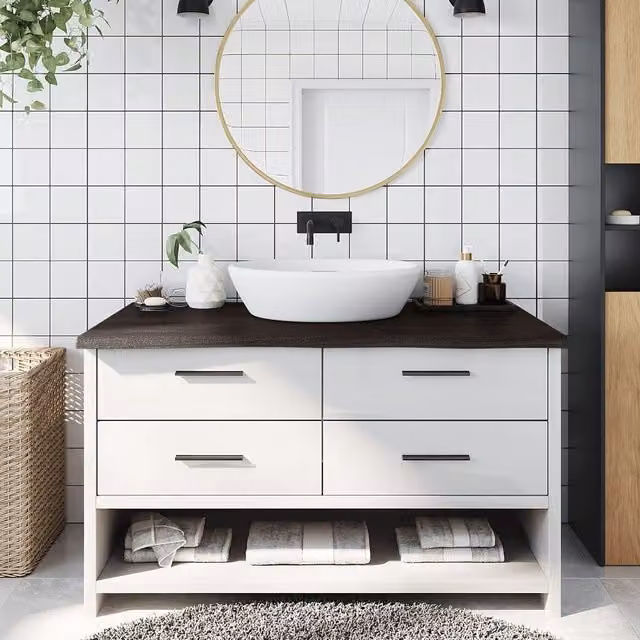 Berkfield Home Bathroom Countertop in Dark Brown and Grey Treated Solid Wood W/D/H: 100 x 60 x 2-4 cm – 1