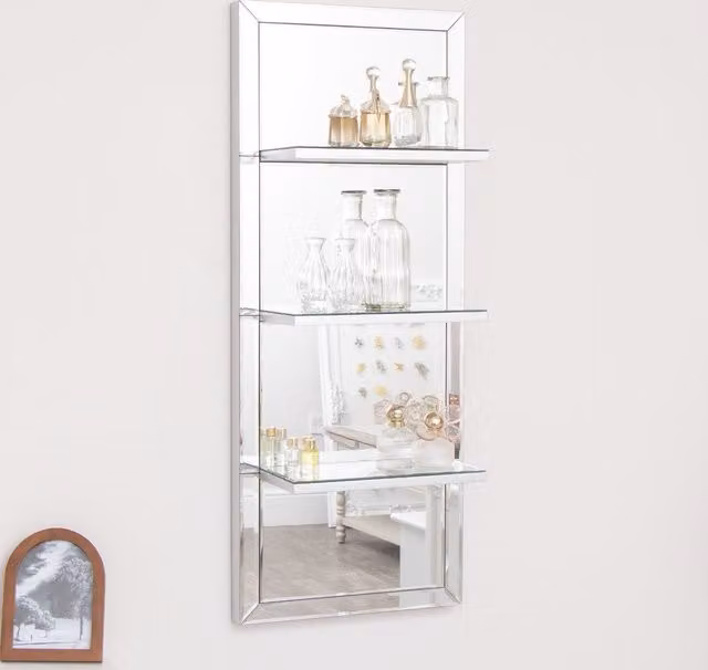 Melody Maison Transparent Mirrored Wall Mounted Shelving Unit with Back Panel