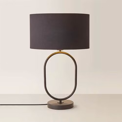ValueLights Antonia Oval Table Lamp in Matte Black with Gold Metallic Drum Shade