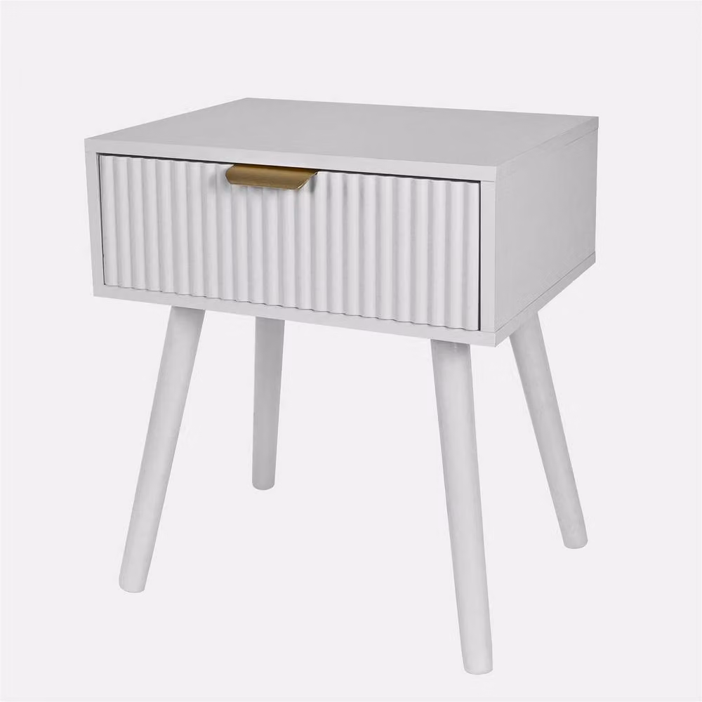 OHS Ribbed Wood Bedside Table with 1 Drawer in Off-White – 2