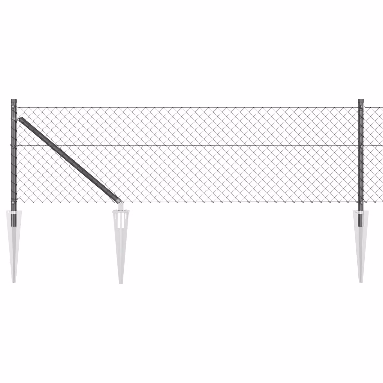 Berkfield Home Grey Galvanised Steel Chain Link Fence with 7 Spike Posts, W: 10 m, H: 0.6 m – 2