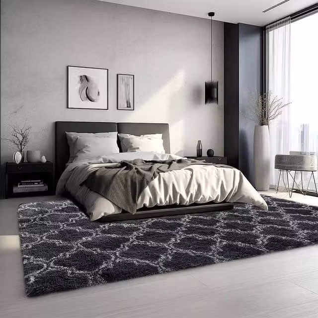 YnysTec Black Fluffy Soft Shaggy Rug, W/D: 160 x 120 cm