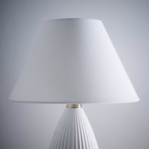 K LIVING Coolie Cone Lampshade in White, Textured Cotton Fabric for Modern Table, Floor or Pendant Lamps, Diameter: 35.56 cm