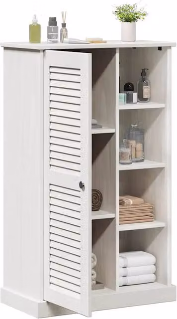 Berkfield Home Modern White Solid Pine Wood Bathroom Cabinet with Storage, W/D/H: 110 x 34 x 67.5 cm