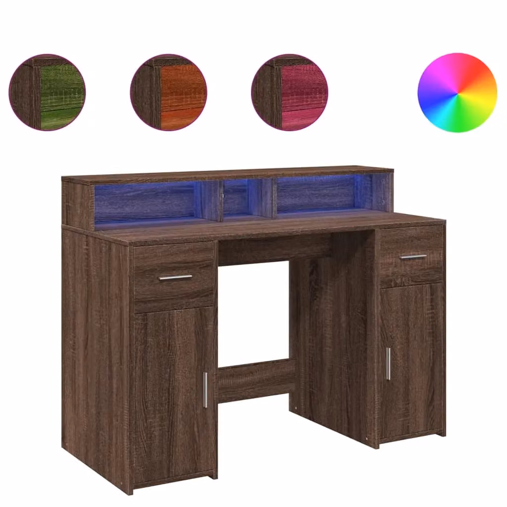 Berkfield Modern Brown Oak Gaming Desk with LED Lights, W/D/H: 120 x 55 x 91 cm – 2