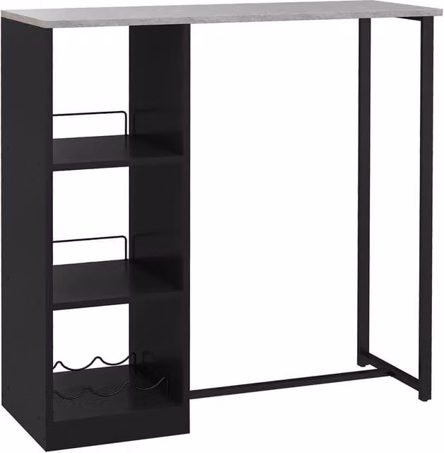 FLAVORA Modern Black Breakfast Bar Table with 3-Tier Storage Shelf and Wine Rack – 1