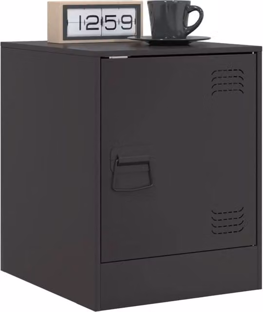 Berkfield Home Set of 2 Black Metal Bedside Cabinets, W/D/H: 34.5 x 39 x 44 cm