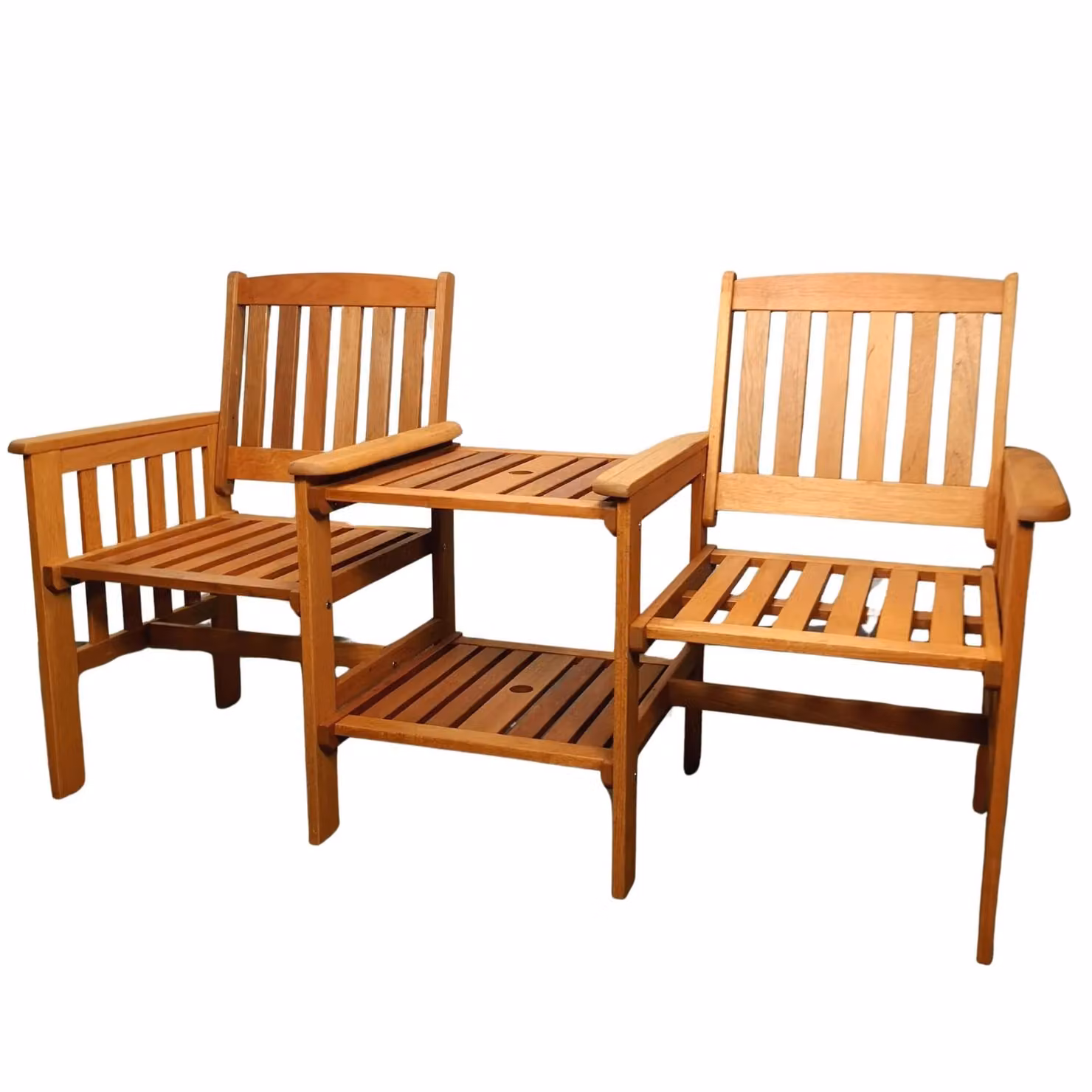 Samuel Alexander 2 Person Wooden Garden Bench Love Seat and Table Set in Brown, W/D/H: 154 x 60 x 97 cm – 3