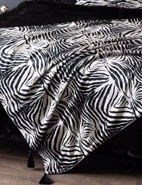 Rockett St George Black Mix Velvet Zebra Throw with Fringes