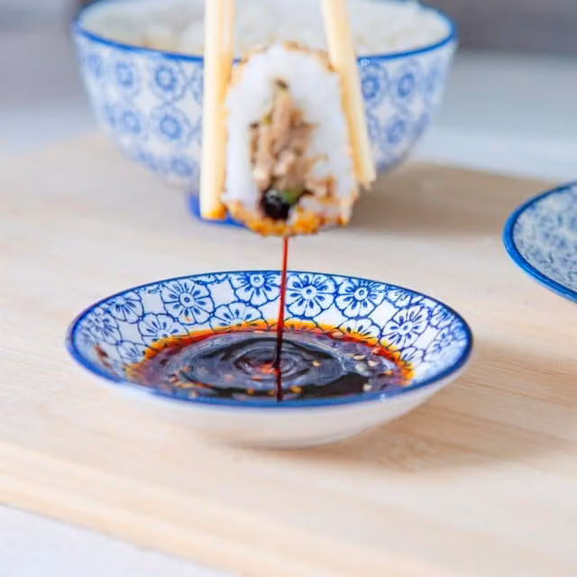 Nicola Spring Hand-Printed Floral Sauce Dishes in Blue, Diameter: 10 cm