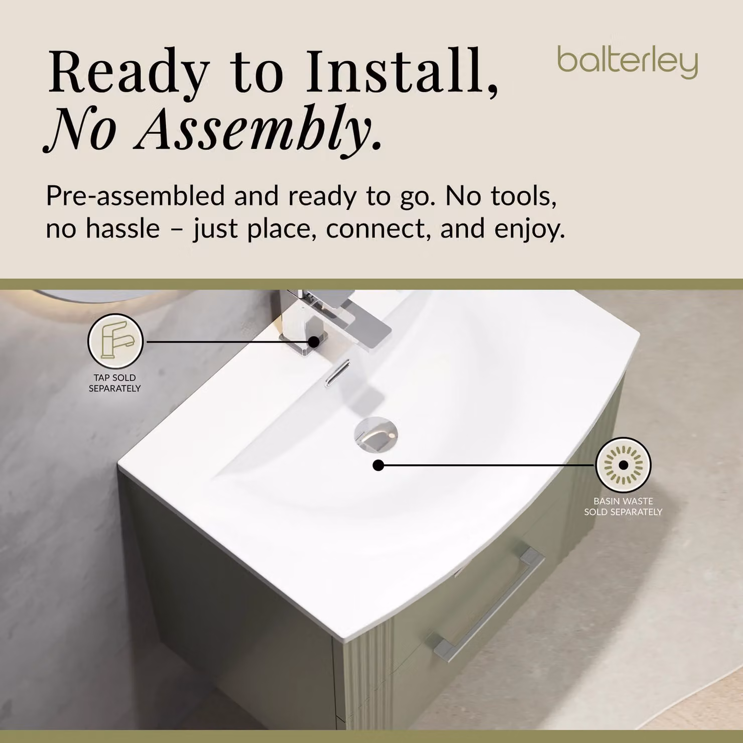 Balterley Wall Hung 2 Drawer Vanity Unit with Curved Basin, Satin Green, W: 60 cm, D: 53 cm, H: 60 cm – 3