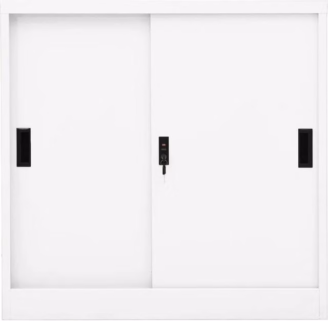 Berkfield Home Office Metal Cabinet with Sliding Doors and Adjustable Shelves, White, W/D/H: 90 x 40 x 90 cm