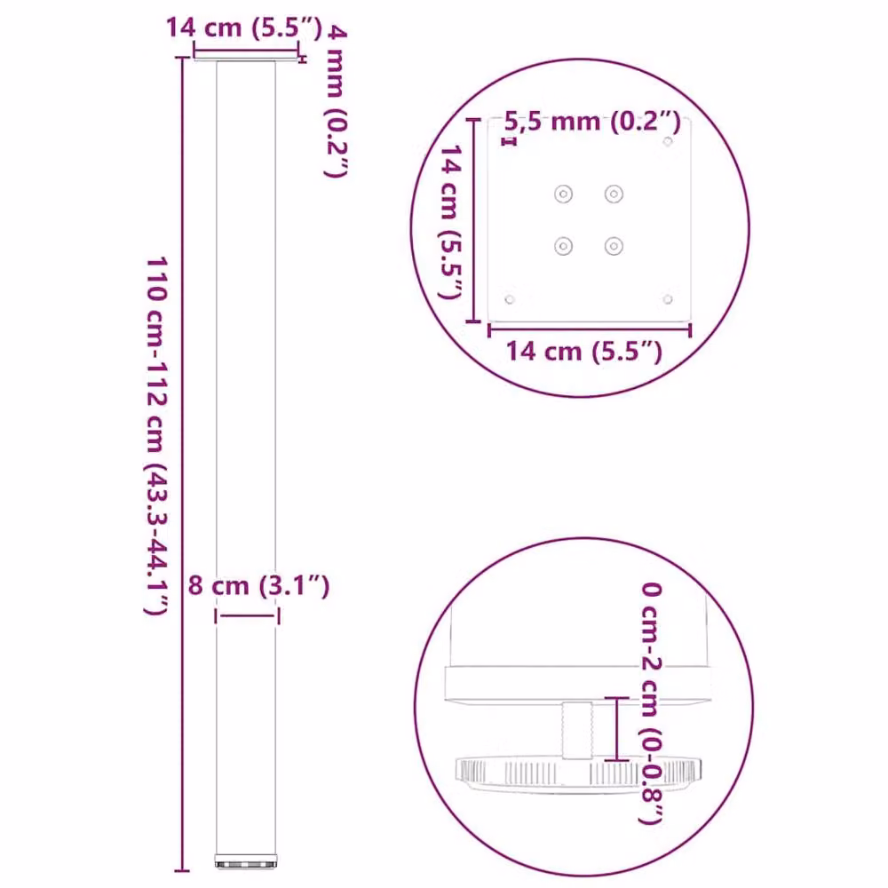 Berkfield Home Set of 4 Powder-Coated Black Steel Coffee Table Legs, Height: 110 cm – 5
