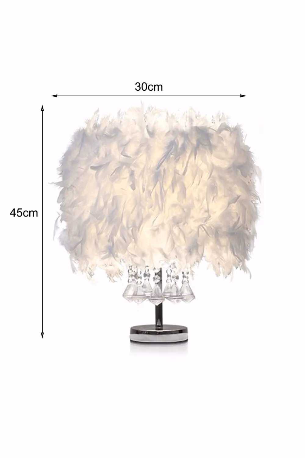Living and Home Modern Feather Bedside Table Lamp in White and Silver – 4