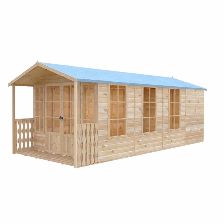 Shires Delmora 8x18 Shiplap Summerhouse with Veranda in Light Brown, W: 245.6 cm, D: 538.0 cm, H: 217.4 cm