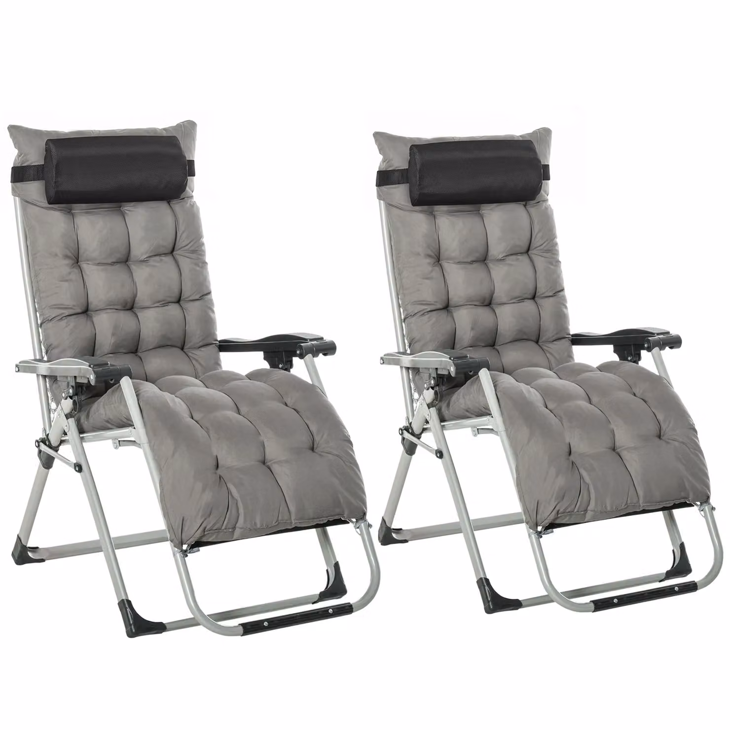 OUTSUNNY 2 Pack Reclining Zero Gravity Folding Lounger Chairs in Dark Grey – 2