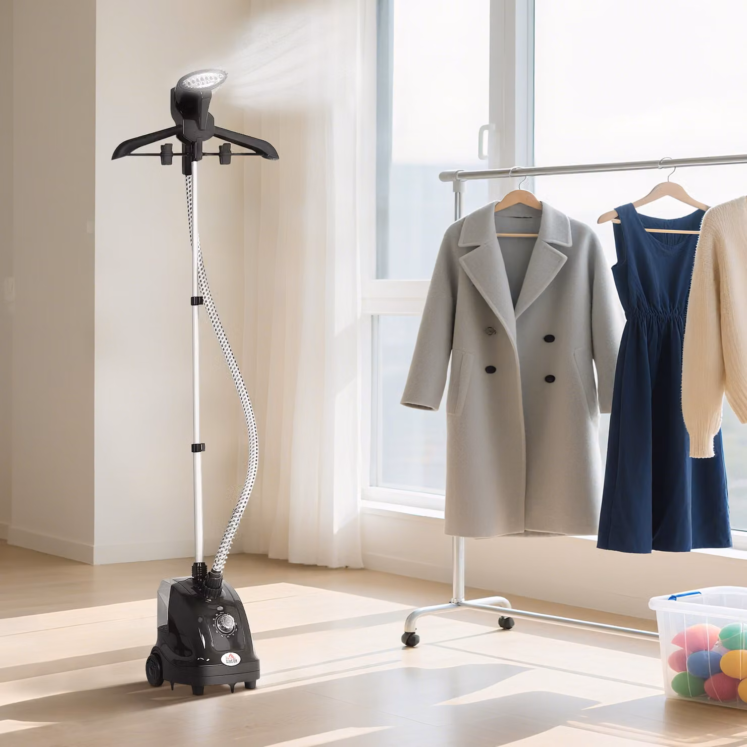 HOMCOM Clothes Steamer with Stand and Adjustable Pole, 11 Steam Levels, Black, Height: 41-110 cm – 2