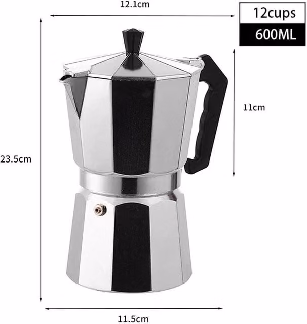 PAWNORA Italian Mocha Pot Aluminum Octagonal Coffee Maker, Silver, 600ml