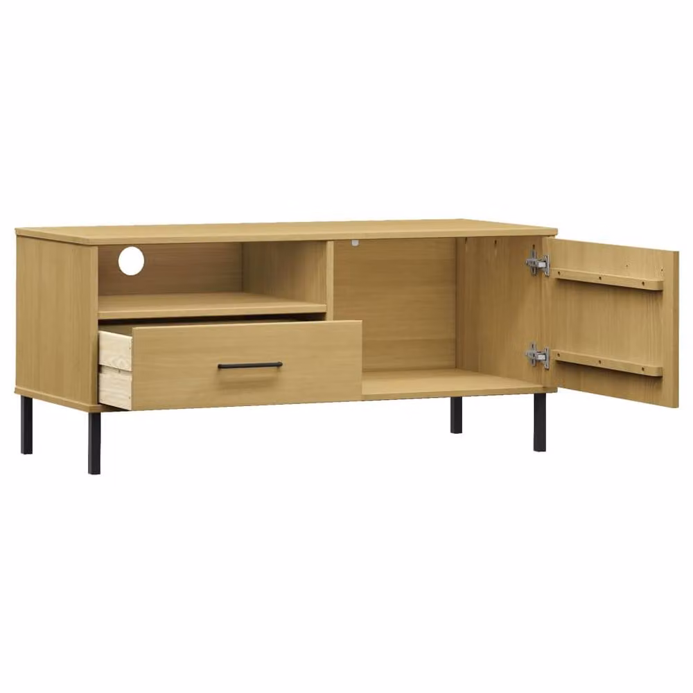 Berkfield Home OSLO TV Cabinet in Light Tan Brown Solid Wood Pine with Metal Legs – 4