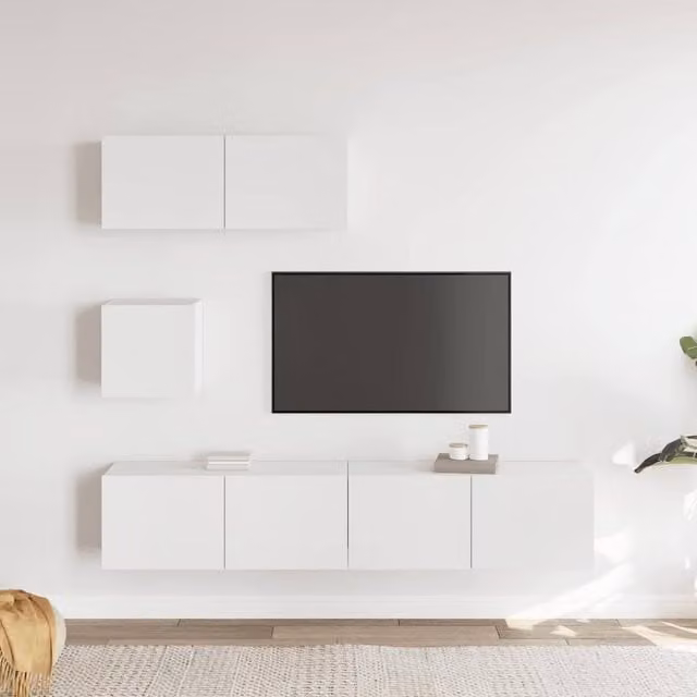Berkfield Home Modern 4 Piece White MDF Wall Mounted TV Cabinet Set