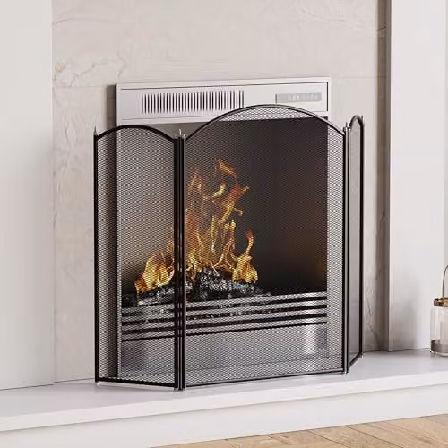 Fire Vida Selby 3 Panel Steel Fire Guard, Black, H 64.0 cm x W 85.0 cm x D 8.0 cm – 3