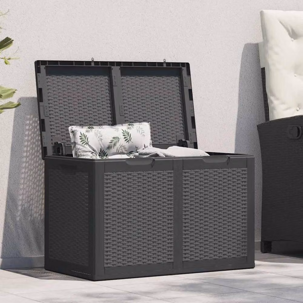 Berkfield Home Garden Storage Box 180L Black Rattan Plastic W/D/H: 80.5 x 44.5 x 51.0 cm – 2