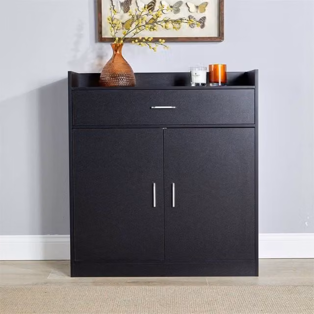 Nordara Compact 2 Door Black Shoe Cabinet Hallway Organiser W: 130 cm, D: 35 cm – 1