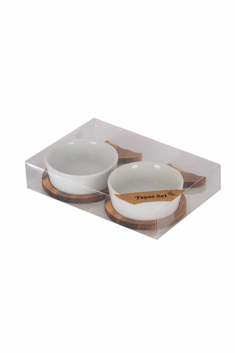 KDMD Set of 2 Brown Acacia Wood Fishtail Serving Trays with Solid Ceramic Bowls – 2